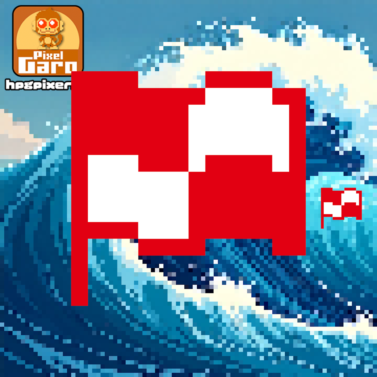 津波フラッグのドット絵アイコン アイキャッチ