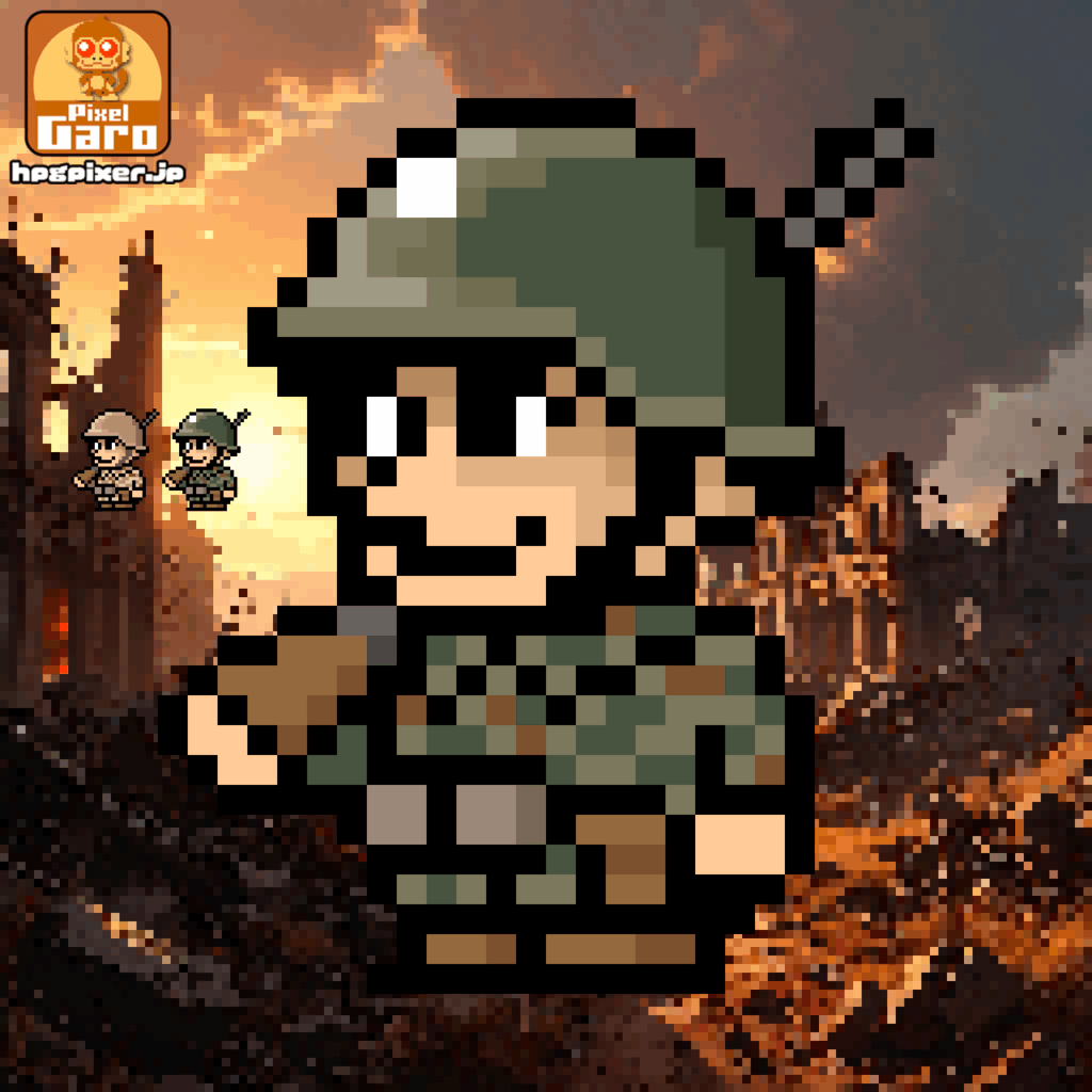 銃を担いで立つ兵士のドット絵アイコン