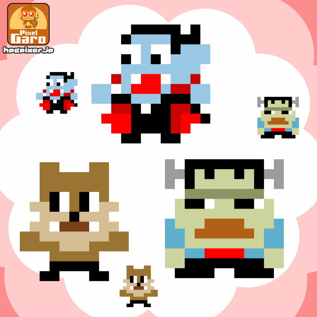 モンスタードット絵アイコン3点 ドラキュラ フランケン 狼男